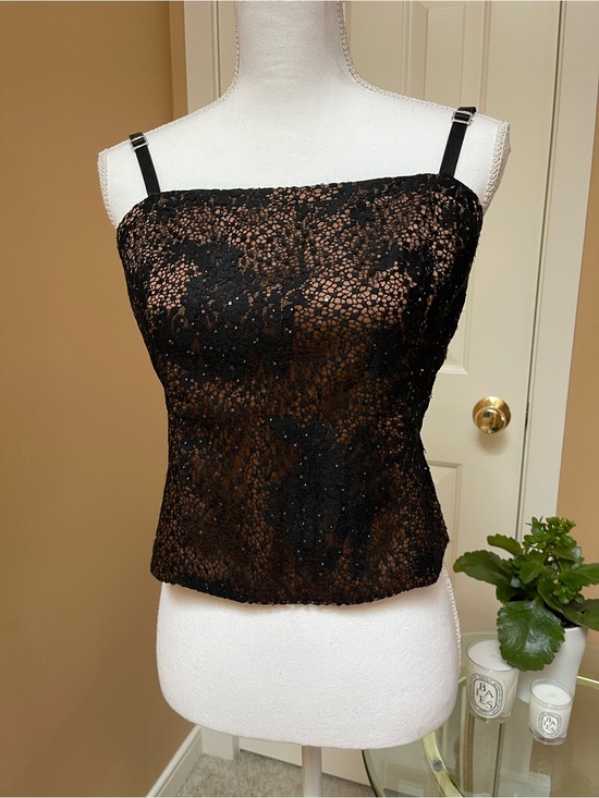 St. John Tops - St. John Black Lace Sequin Bustier Top Bronze Lining Size 6 $995